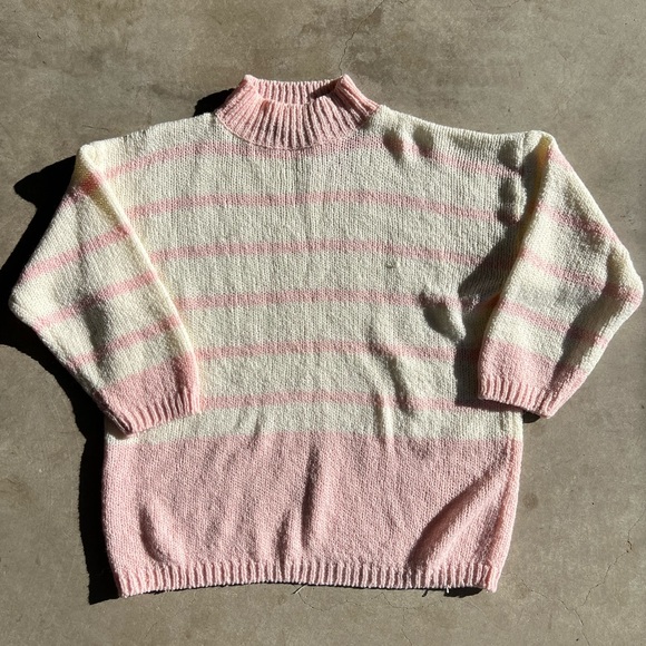 Vintage 80s 90s Pastel Pink White Striped Sweater - Picture 4 of 5
